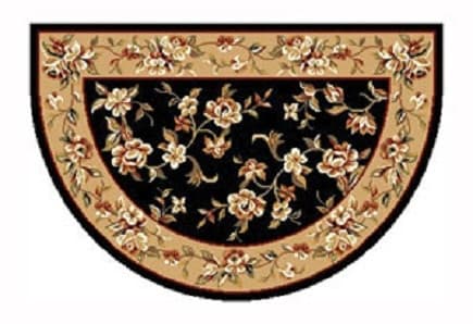 Black and Beige Floral Hearth Rug (6152SH)