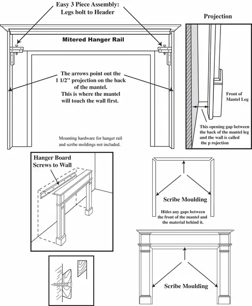 Pearl Mantels 48 Inch Newport MDF Full Fireplace Mantel - White view 3