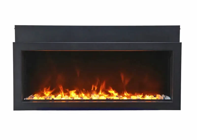 Amantii 30 Inch Panorama Extra Slim Built-In Electric Linear Fireplace with Black Surround