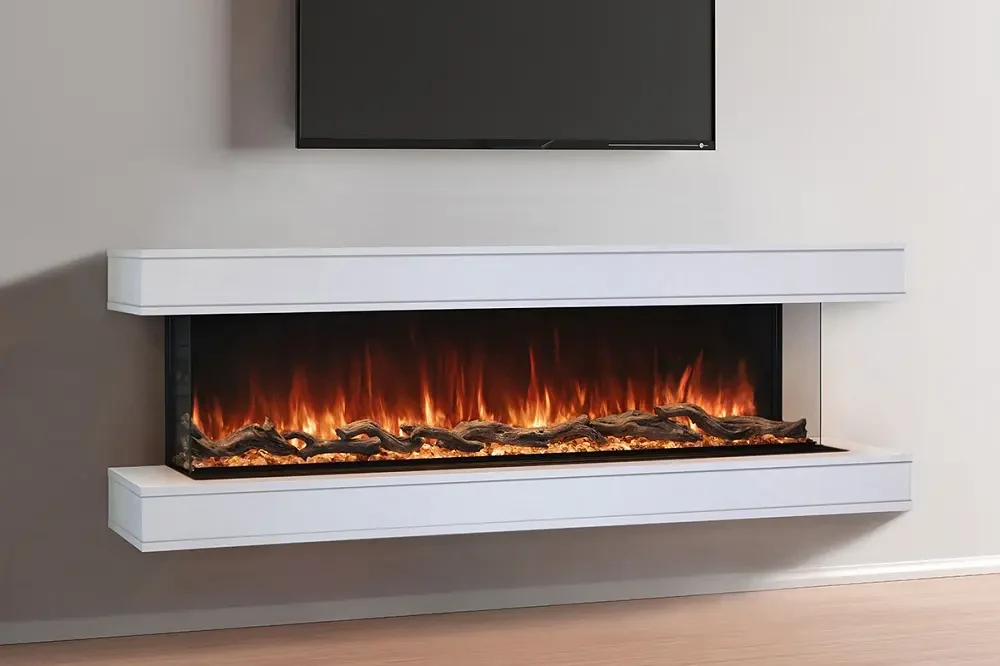 Modern Flames 44 Inch Landscape Pro Bay Front Electric Fireplace with RTF Wall-Mount Cabinet