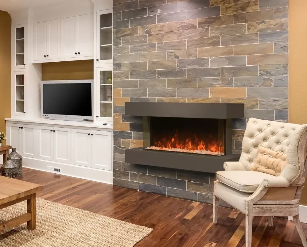 Modern Flames 80 Inch Landscape Pro Bay Front Electric Fireplace with Espresso Wall-Mount Cabinet