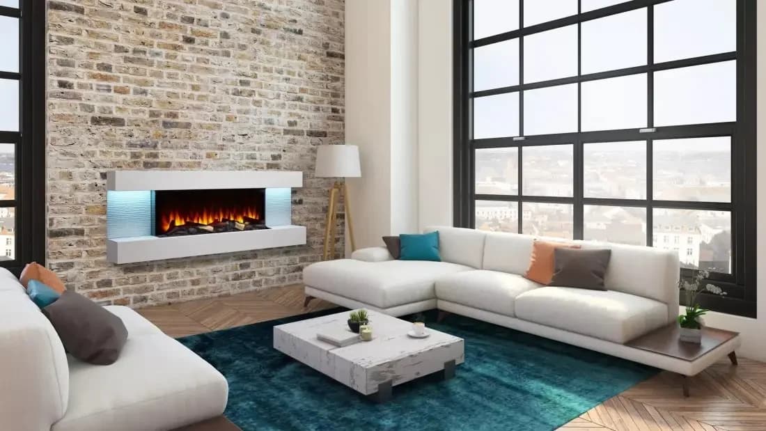 Simplifire 36 Inch Wall Mounted Electric Fireplace with Format Floating Mantel