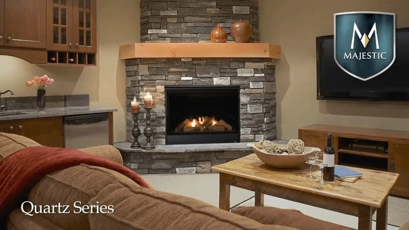 Majestic Quartz 36 Inch Quartz Platinum Top/Rear Direct Vent Gas Fireplace with IntelliFire Touch